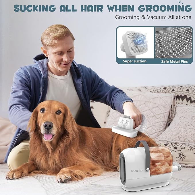 Homeika Dog Grooming Kit & Vacuum, 3L Pet Grooming Vacuum 99% Pet Hair Suction, 7 Pet Grooming Tools, 5 Combs, Quiet Pet Vacuum Groomer with Hair Roller, Massage Nozzle for Shedding Dogs, Cats