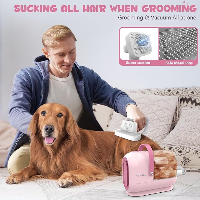 Homeika Dog Grooming Kit & Vacuum, 3L Pet Grooming Vacuum 99% Pet Hair Suction, 7 Pet Grooming Tools, 5 Combs, Quiet Pet Vacuum Groomer with Hair Roller, Massage Nozzle for Shedding Dogs, Cats