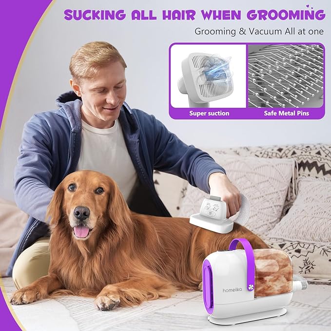 Homeika Dog Grooming Kit & Vacuum, 3L Pet Grooming Vacuum 99% Pet Hair Suction, 7 Pet Grooming Tools, 5 Combs, Quiet Pet Vacuum Groomer with Hair Roller, Massage Nozzle for Shedding Dogs, Cats