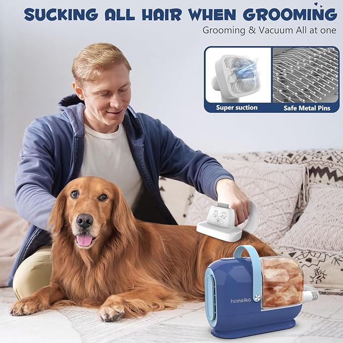 Homeika Dog Grooming Kit & Vacuum, 3L Pet Grooming Vacuum 99% Pet Hair Suction, 7 Pet Grooming Tools, 5 Combs, Quiet Pet Vacuum Groomer with Hair Roller, Massage Nozzle for Shedding Dogs, Cats